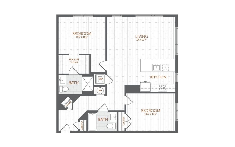 I16 - 2 bedroom floorplan layout with 2 bathrooms and 1130 - 1159 square feet I16 - 2 bedroom floorplan layout with 2 bathrooms and 1130 - 1159 square feet