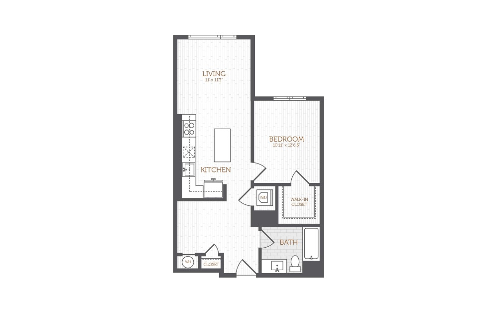 H5 - 1 bedroom floor plan layout with 1 bathroom and 752 square feet