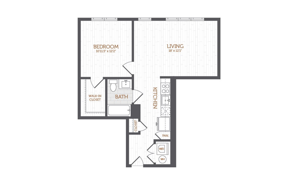 B4 - 1 bedroom floorplan layout with 1 bath and 692 square feet.