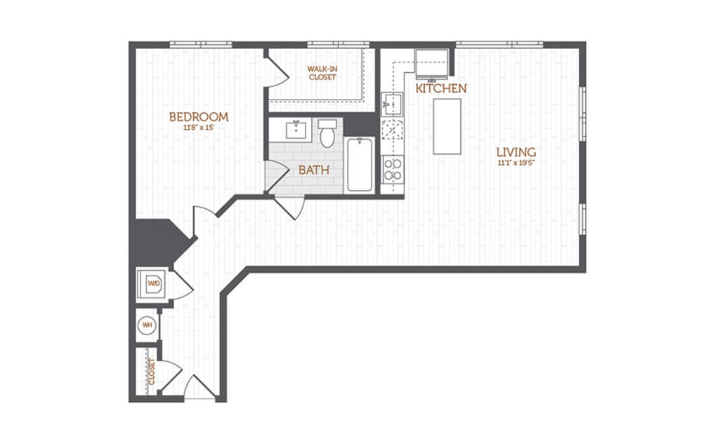 B5 - 1 Bedroom Den floorplan layout with 1 bath and 967 square feet.