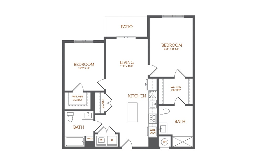 C40 - 2 bedroom floorplan layout with 2 baths and 1093 square feet.