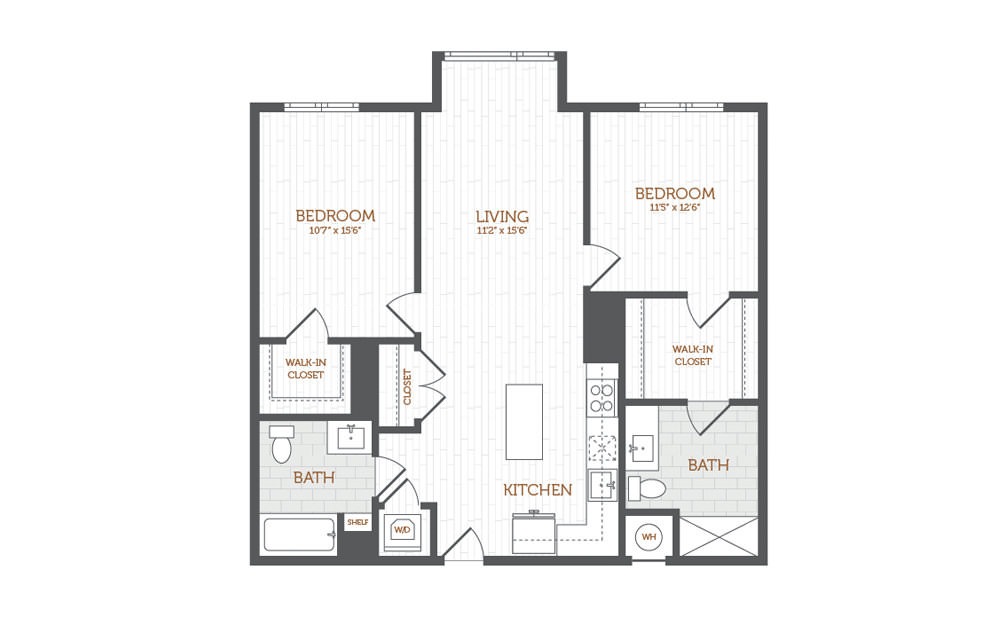 C40b - 2 bedroom floorplan layout with 2 baths and 1099 to 1127 square feet.