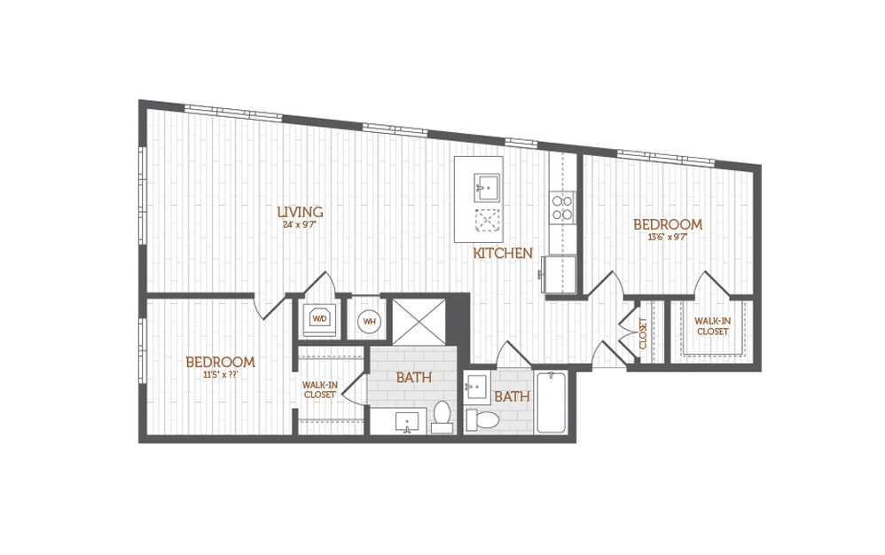 C6 - 2 bedroom floorplan layout with 2 baths and 1128 square feet.