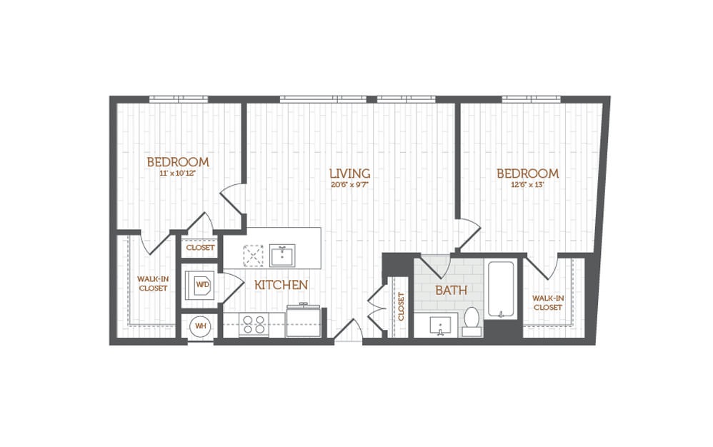 C7 - 2 bedroom floorplan layout with 1 bath and 939 square feet.