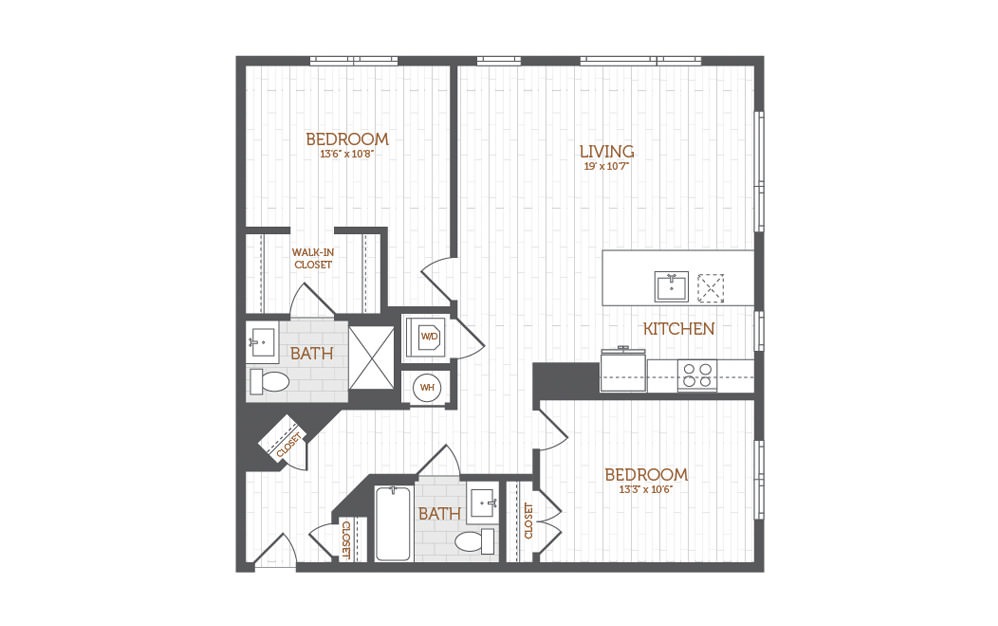 C9 - 2 bedroom floorplan layout with 2 baths and 1130 to 1159 square feet.